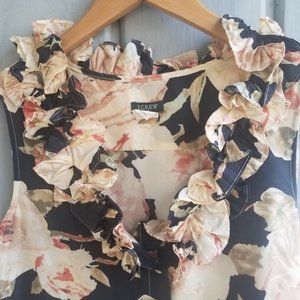 J. Crew 100% silk floral ruffle sleeveless blouse